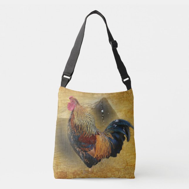 Beautiful Rooster and Rustic Barn Chicken Coop Crossbody Bag (Front)