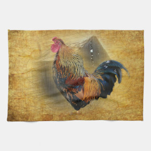 Beautiful Rooster and Rustic Barn Chicken Coop Kitchen Towel
