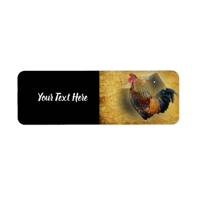 Beautiful Rooster and Rustic Barn Chicken Coop Label (Front)