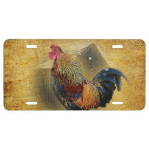 Beautiful Rooster and Rustic Barn Chicken Coop License Plate
