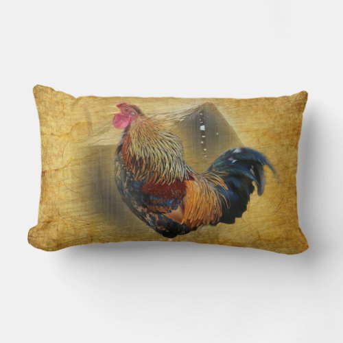 Beautiful Rooster and Rustic Barn Chicken Coop Lumbar Pillow