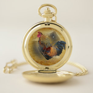 Beautiful Rooster and Rustic Barn Chicken Coop Pocket Watch