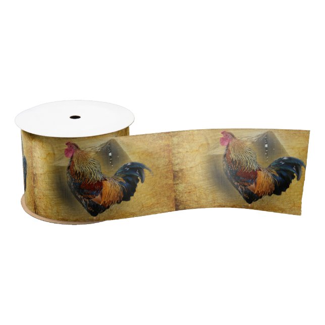 Beautiful Rooster and Rustic Barn Chicken Coop Satin Ribbon (Spool)