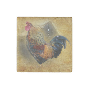 Beautiful Rooster and Rustic Barn Chicken Coop Stone Magnet