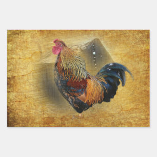 Beautiful Rooster and Rustic Barn Chicken Coop Wrapping Paper Sheets