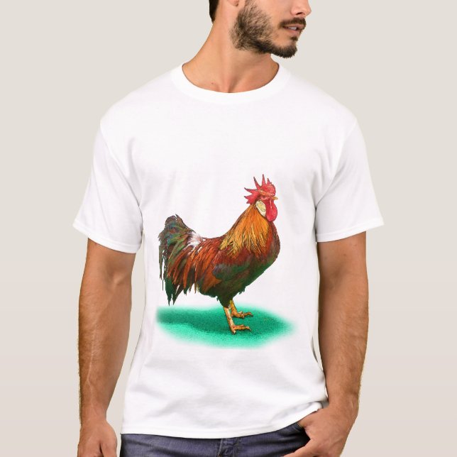 Beautiful Rooster Chicken with colourful tail T-Shirt (Front)