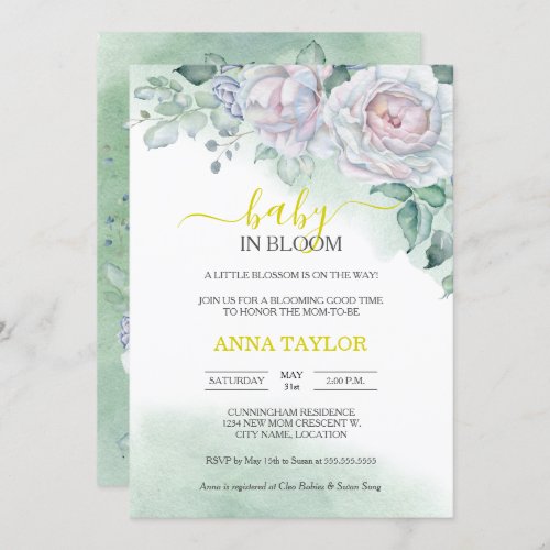 Beautiful Rose Baby In Bloom Floral Baby Shower Invitation