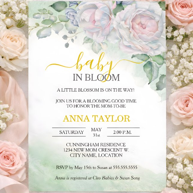 Beautiful Rose Baby In Bloom Floral Baby Shower Invitation (Creator Uploaded)