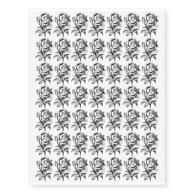 Beautiful Rose Black Outline Design Temporary Tattoos (Front)
