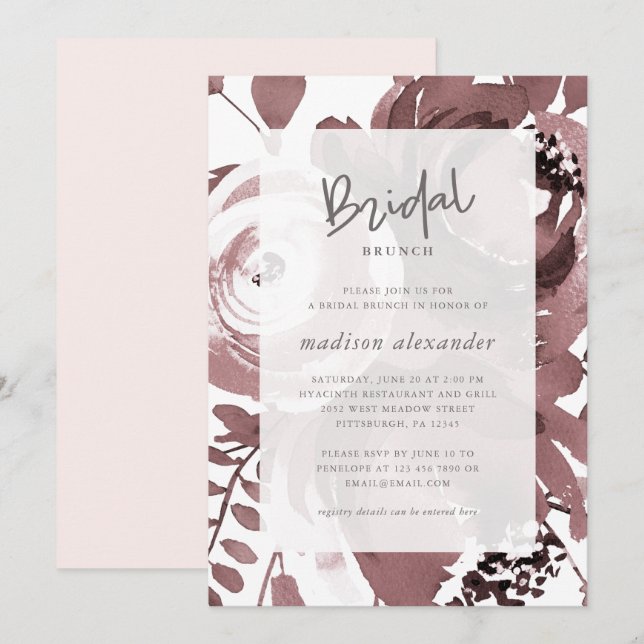 Beautiful Rose Color Floral Blush Bridal Brunch Invitation (Front/Back)
