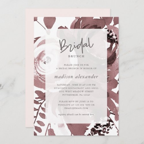 Beautiful Rose Color Floral Blush Bridal Brunch Invitation