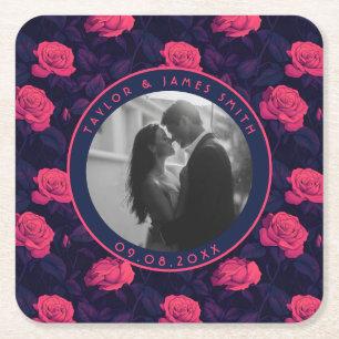 Beautiful Rose Destination Wedding Coaster