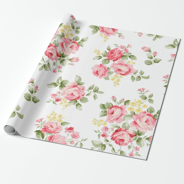 Beautiful rose flower pattern, little floral bouqu wrapping paper (Unrolled)