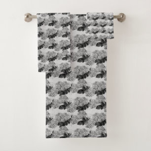 Beautiful Rose Flowers on Light Silver Gray Shades Bath Towel Set