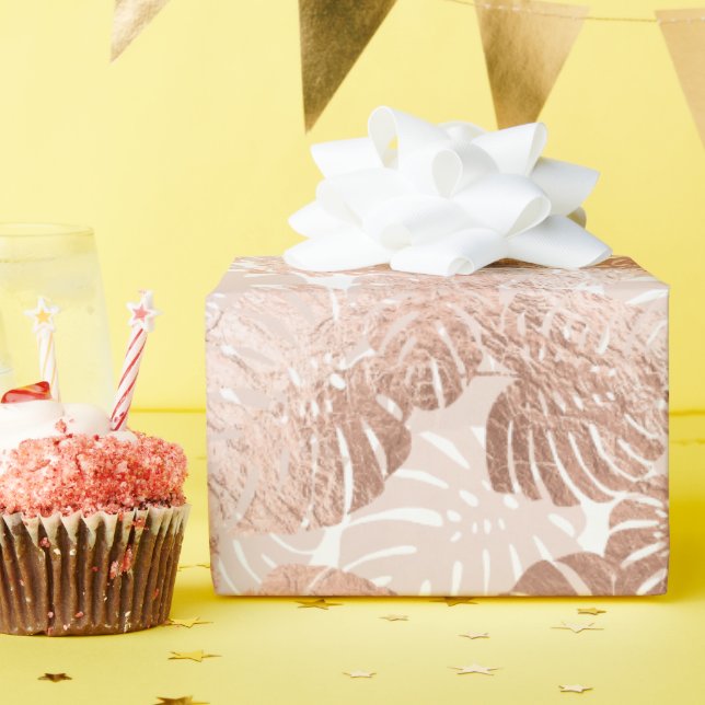 Beautiful Rose Gold Crinkle Tropical Leaves  Wrapping Paper (Birthday Party)