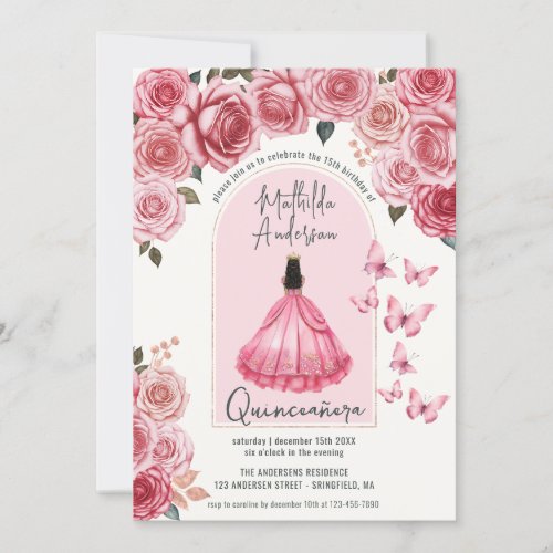 Beautiful Rose Gold Floral Princess Quinceanera  Invitation