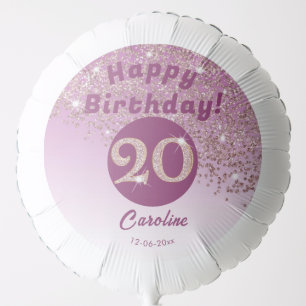 Beautiful Rose Gold Glitter 20th Birthday Party Balloon