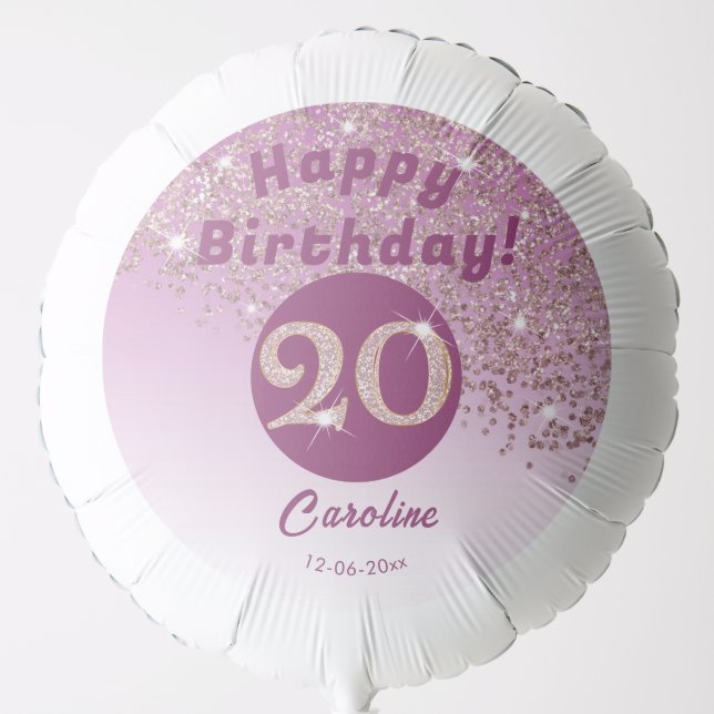Beautiful Rose Gold Glitter 20th Birthday Party Balloon (Front)