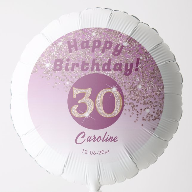 Beautiful Rose Gold Glitter 30th Birthday Party Balloon (Front)