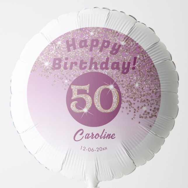 Beautiful Rose Gold Glitter 50th Birthday Party Balloon (Front)