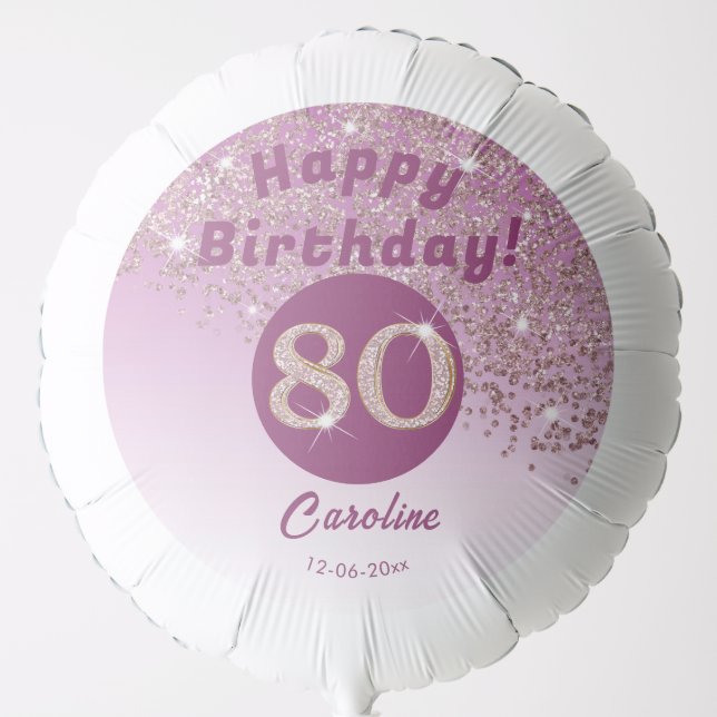 Beautiful Rose Gold Glitter 80th Birthday Party Balloon (Front)