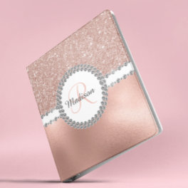 Beautiful Rose Gold Glitter Diamonds Monogram 3 Ring Binder