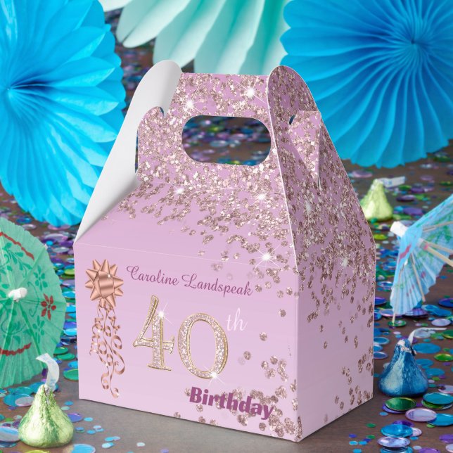 Beautiful Rose Gold Glitter Ribbon 40th Birthday Favor Boxes (Party)