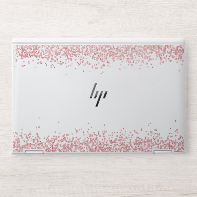  Beautiful Rose Gold Glitter White Marble HP Laptop Skin (Front)