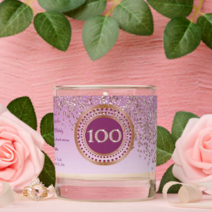 Beautiful Rose Gold & Gold Glitter 100th Birthday Scented Candle