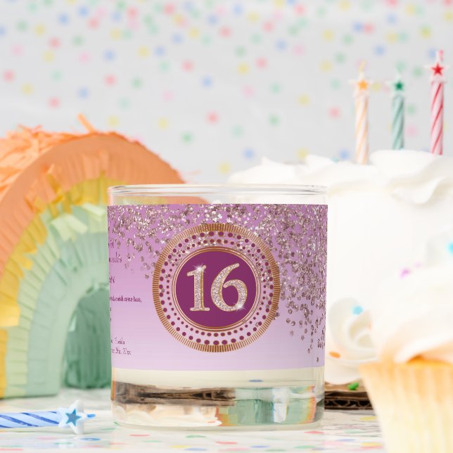 Beautiful Rose Gold & Gold Glitter 16th Birthday Scented Candle (Birthday)