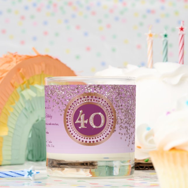 Beautiful Rose Gold & Gold Glitter 40th Birthday Scented Candle (Birthday)