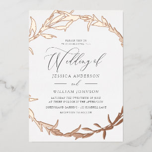 Beautiful Rose Gold Leaf Wreath Foil Wedding Foil Invitation