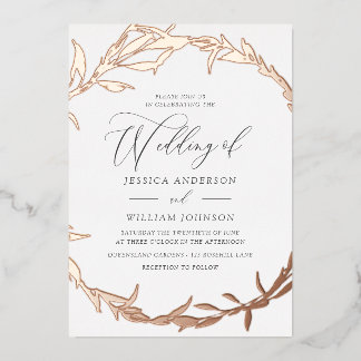 Beautiful Rose Gold Leaf Wreath Foil Wedding Foil Invitation