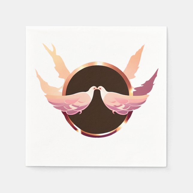 Beautiful Rose Gold Love Doves Napkins (Front)