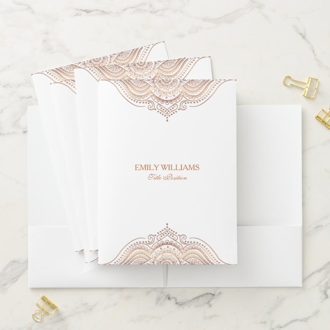 beautiful rose-gold mandala custom text pocket folder (In Situ)