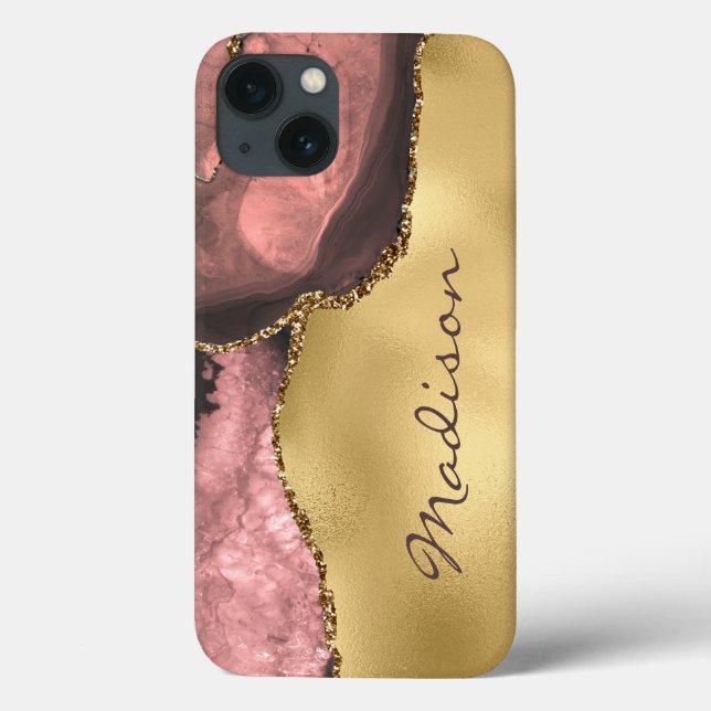 Beautiful Rose Gold Pink Agate Personalized  Case-Mate iPhone Case (Back)