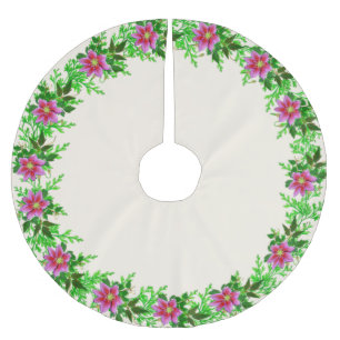 Beautiful Rose Gold Pink Flower Garland Brushed Polyester Tree Skirt