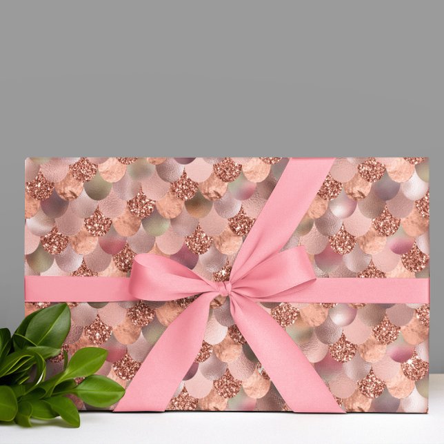 Beautiful Rose Gold Pink Glitter Mermaid Scales Wrapping Paper (Creator Uploaded)