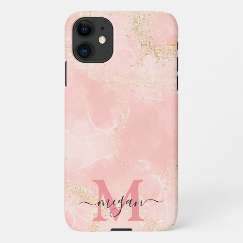 Beautiful Rose Gold Pink Glitter Ombre Custom Name iPhone 11 Case