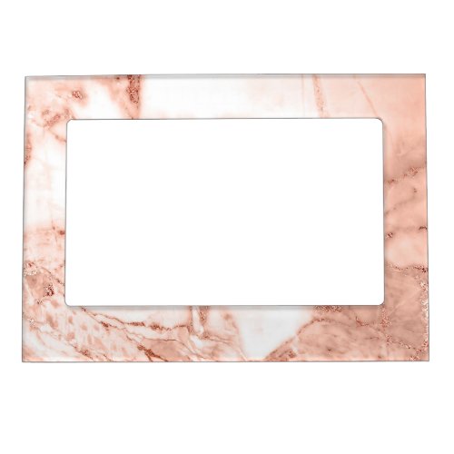 Beautiful Rose Gold Sparkle Faux Marble Pattern Magnetic Photo Frame