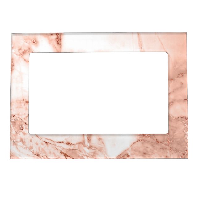 Beautiful Rose Gold Sparkle Faux Marble Pattern Magnetic Photo Frame (Front)