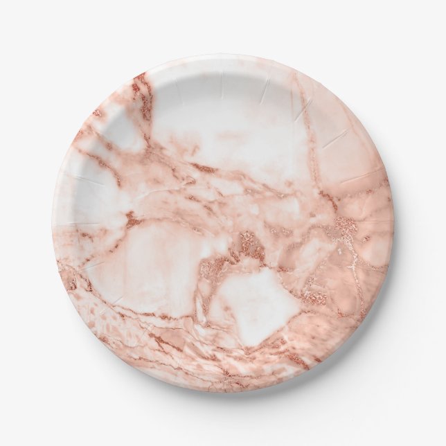 Beautiful Rose Gold Sparkle Marble Pattern Paper Plates (Front)