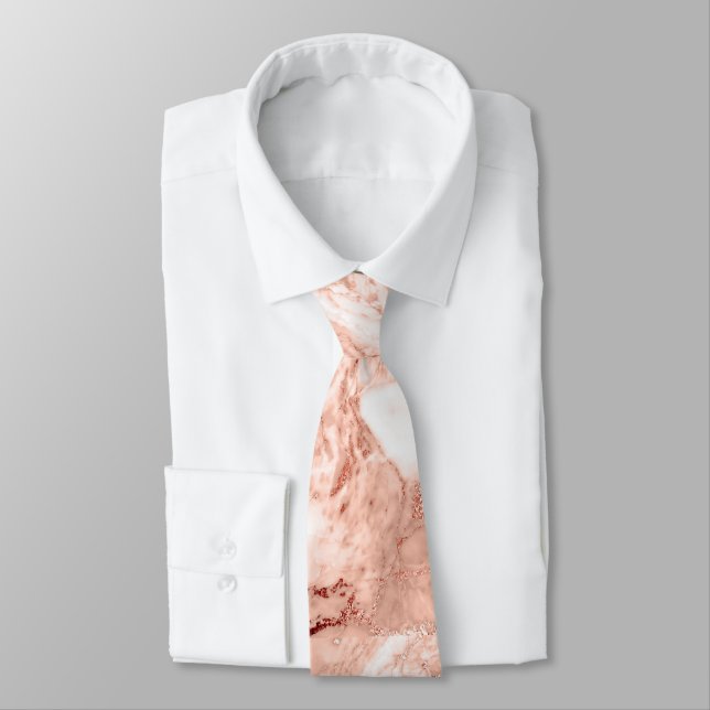Beautiful Rose Gold Sparkle Marble Pattern Tie (Tied)