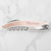 Beautiful Rose Gold Stylish Monogram Glitter Waiter's Corkscrew