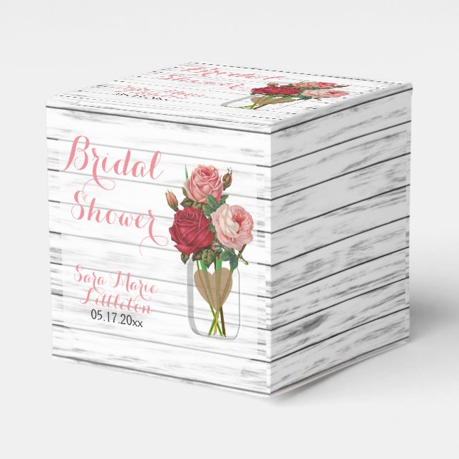 Beautiful Rose Mason Jar Bridal Shower Favor Boxes (Front Side)