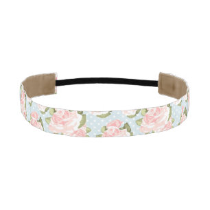 Beautiful rose pattern with blue polka dots athletic headband