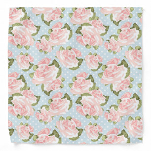 Beautiful rose pattern with blue polka dots bandana