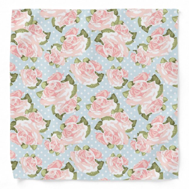 Beautiful rose pattern with blue polka dots bandana (Front)