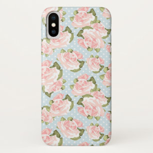 Beautiful rose pattern with blue polka dots iPhone x case