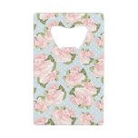 Beautiful rose pattern with blue polka dots credit card bottle opener